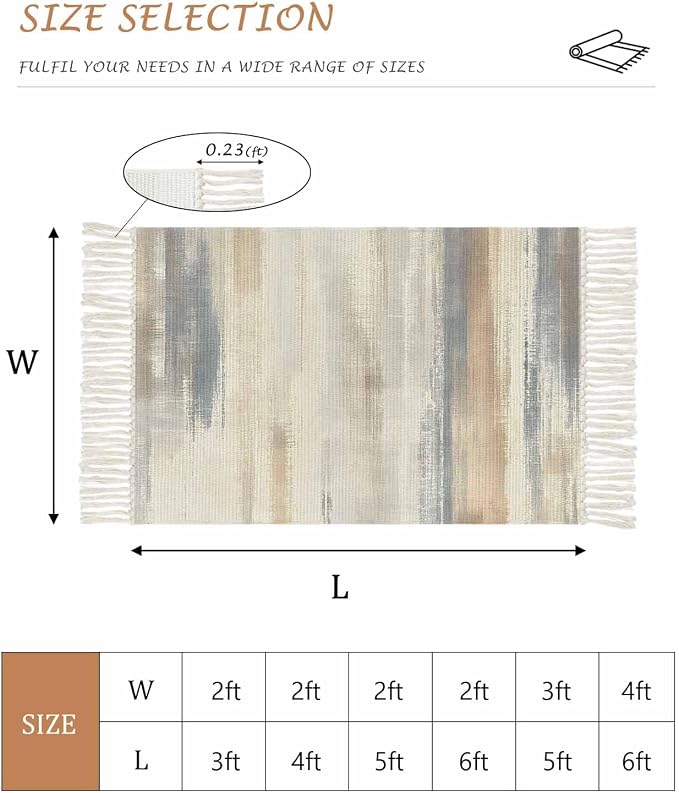 Beige Gray Brown Kitchen Hallway Runner Rug 2X5 Ft Carpet, Washable Woven Abstract Ombre Art Throw Carpet with Tassel, Non-Shedding Vintage Minimalist Gradient Aesthetic Entryway Laundry Rugs
