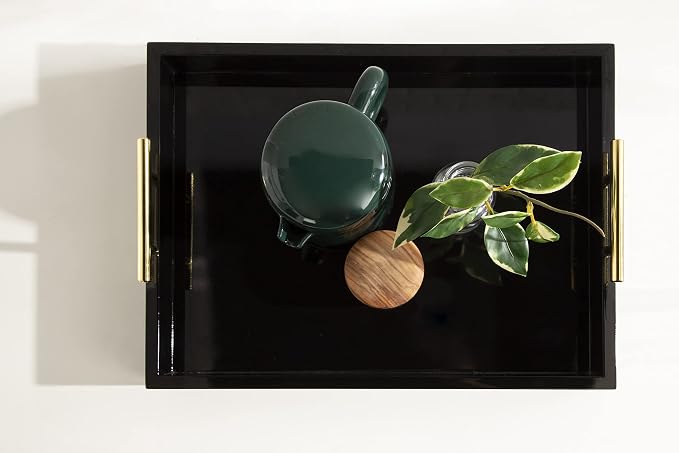 Kate and Laurel Lipton Decorative Modern Rectangular Tray, 16.5 x 12.25, Black and Gold, Chic Serving Tray for Storage, Organization, and Display