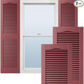 Ekena Millwork Lifetime Vinyl LL1S14X05200WN Standard Cathedral Top Center Mullion, Open Louver Vinyl Shutters, w/Installation Shutter-Lok's & Matching Screws (Per Pair), 14 1/2"W x 52"H, Wineberry