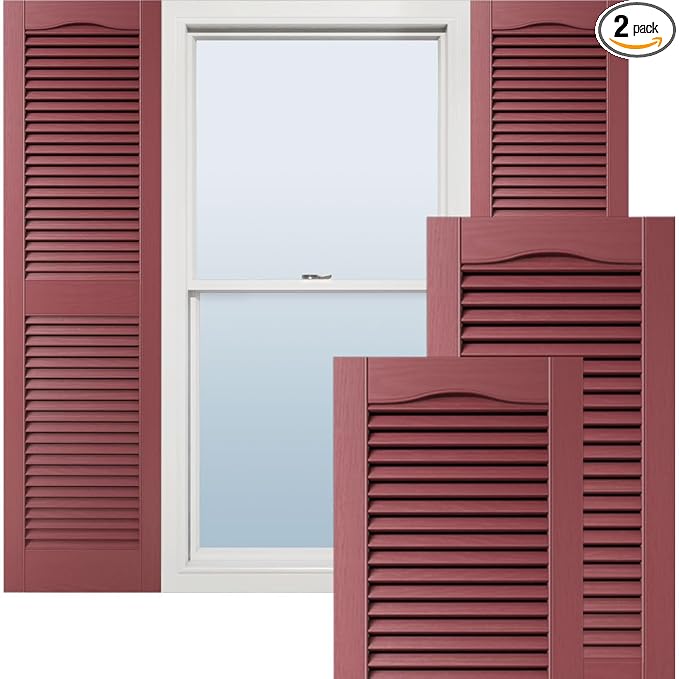 Ekena Millwork Lifetime Vinyl LL1S12X03600WN Standard Cathedral Top Center Mullion, Open Louver Vinyl Shutters, w/Installation Shutter-Lok's & Matching Screws (Per Pair), 12"W x 36"H, Wineberry