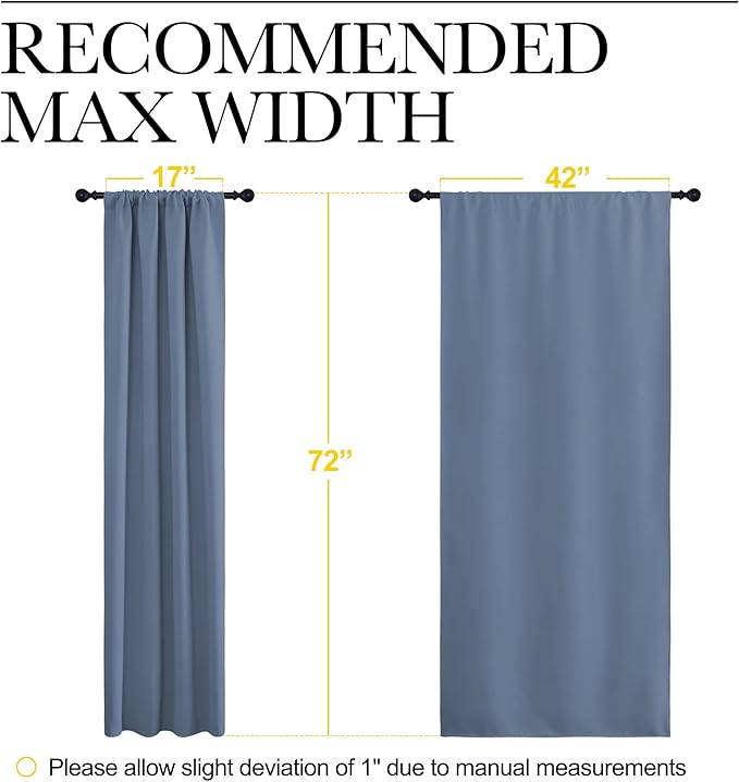 NICETOWN Stone Blue Blackout Curtains for Living Room - Triple Weave Home Decoration Thermal Insulated Solid Rod Pocket Blackout Drapes for Bedroom(Set of 2, 42 x 72 Inch)
