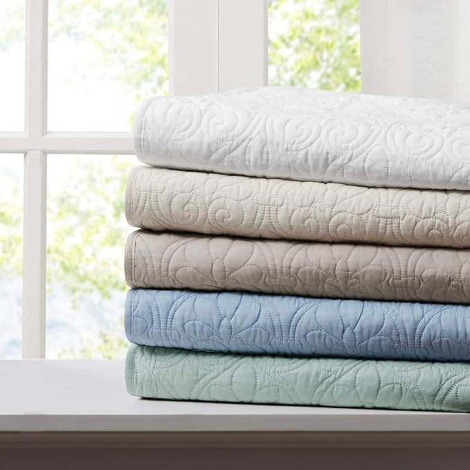 Madison Park Damask Quilting Design Throw Blanket, 60"x70" | Summer, Reversible & Oversized Throw for Living Room Couch, Sofa, Bed, Soft Pre-washed Microfiber, Cotton Filled Spread, Blue
