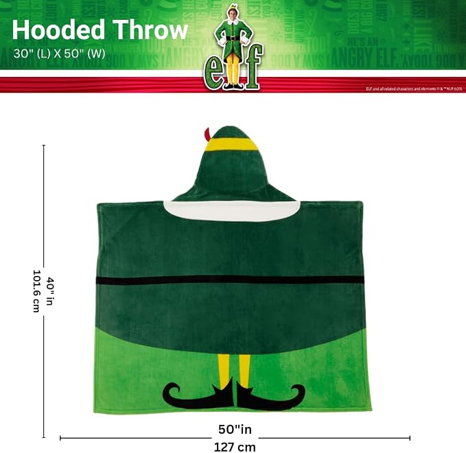 Elf The Movie Buddy Holiday Christmas Kids Bedding Soft Cozy Hooded Throw Blanket, 40 in x 50 in, (Officially Licensed Product) by Franco