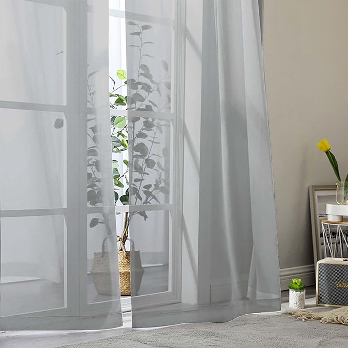 Light Grey Sheer Curtain for Bedroom Living Room 72 Inches Long 2 Panels Set, Solid Soft Light Filtering Sheer Window Curtains, Modern Rod Pocket Door Curtain, Light Grey, 42" Wx72 L Inches