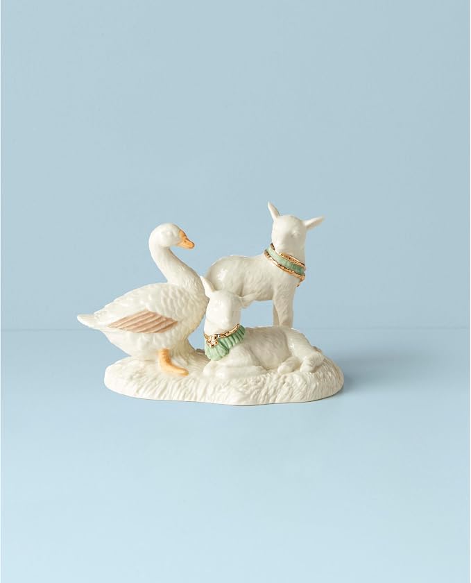 Lenox First Blessing Nativity Lambs and Goose Figurine, Christmas Decoration