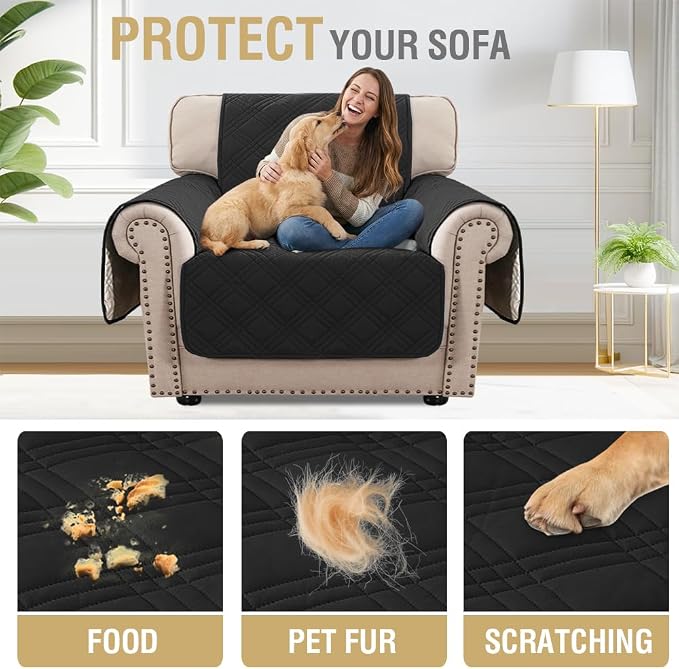 H.VERSAILTEX 100% Waterproof Armchair Slipcovers Modern Arm Chair Covers Waterproof Chair Covers for Pets Washable(Chair, Black/Beige)