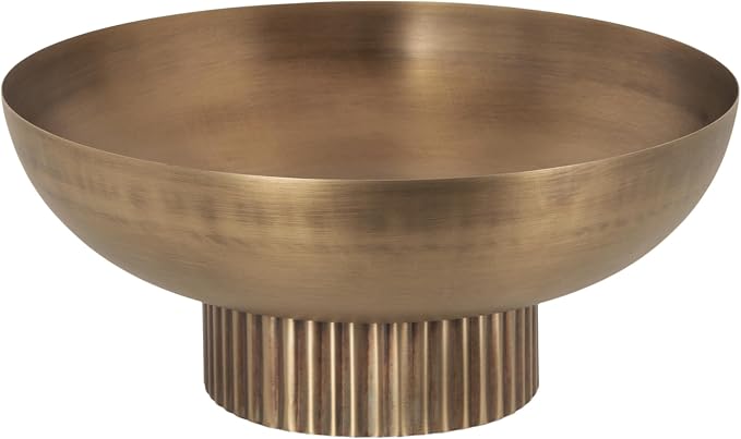 Kate and Laurel Rooks Ribbed Decorative Metal Bowl; 12 Inch Diameter; Brass; Modern Raised Fruit Bowl for Kitchen Counter or Use as a Key Bowl for an Entryway Table