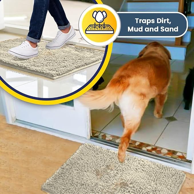 Muddy Mat® | Super Water Absorbent Door Mat Indoor, Microfiber Quick Dry Chenille Entryway Rug, Slip Resistant Front Door Mat, Indoor Mats for Entryway, Machine Washable Pet Rug, Ivory 48" x 60"