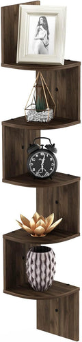 Furinno Rossi Wall Mount Floating Corner Shelf, 5-Tier Radial, Columbia Walnut