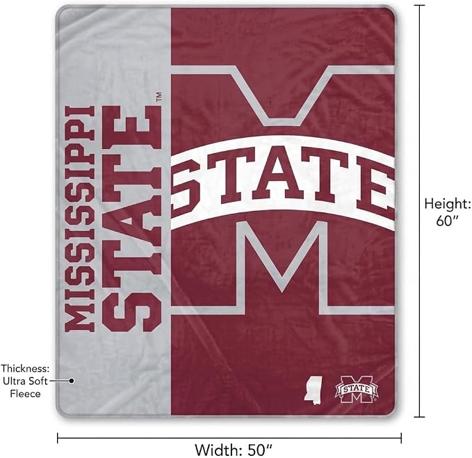 Proformance Home NCAA Mississippi State Bulldogs Endzone Ultra Soft Tailgate Throw