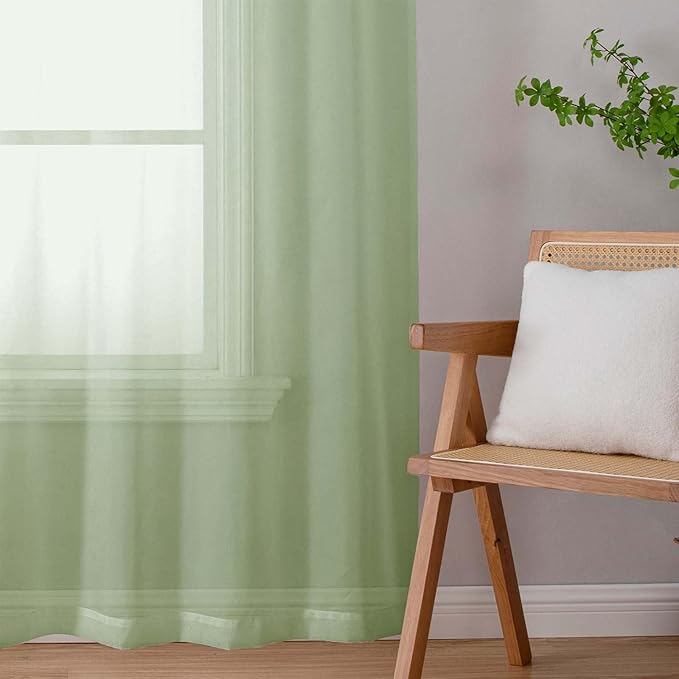 Sheer Light Green Curtains for Bedroom Living Room 90 Inches Long 2 Panels Set, Soft Airy Light Filtering Sheer Window Treatments, Modern Rod Pocket Curtains Drapes, Each 42" Wx90 L Inch