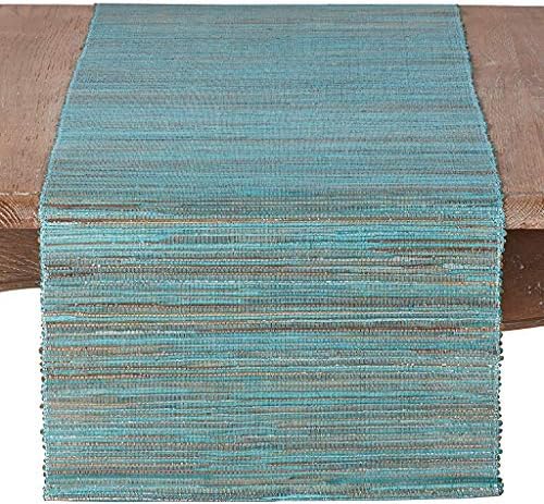 SARO LIFESTYLE Shimmering Woven Nubby Table Runner - Textured Water Hyacinth Table Runner with Sparkling Metallic Threads for Dining Tables, Everyday Entertaining and Home Décor, 16"x72", Turquoise by SaroLifestyle