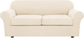 H.VERSAILTEX 3 Piece Stretch Sofa Covers for 2 Cushion Sofa Couch Covers for Living Room Furniture(Base Cover Plus 2 Seat Cushion Covers) Thicker Jacquard Fabric (Large Sofa, Cream)