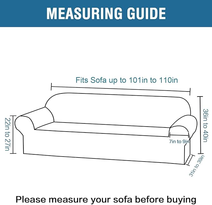 H.VERSAILTEX Stretch Oversized Couch Cover 1 Piece Sofa Slipcovers for Living Room Soft Cover for Sofa Feature Thick Checked Jacquard Fabric with Elastic Bottom, Sofa X-Large - Dove