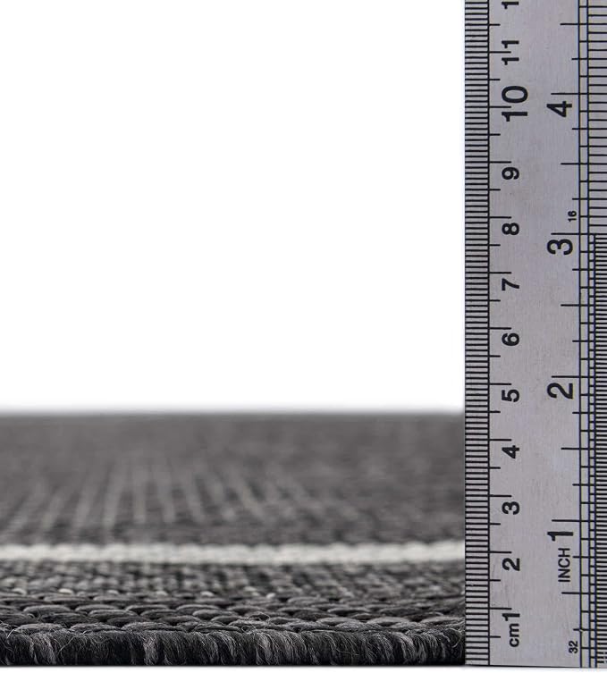 Unique Loom Outdoor Border Collection Area Rug - Soft Border (2' x 8' Runner, Black/ Ivory)