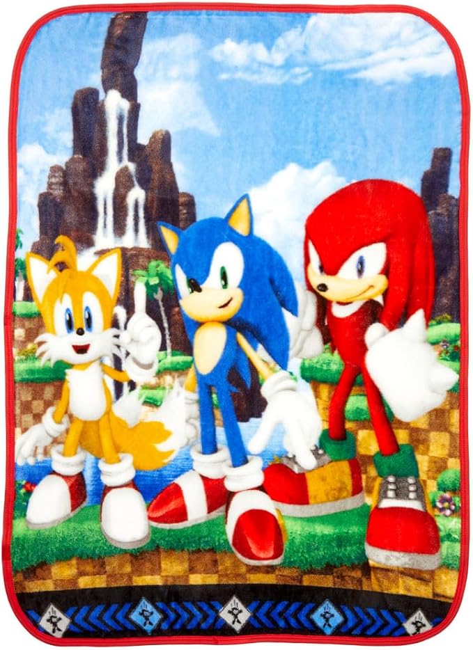 Sonic The Hedgehog Anime Kids Bedding Super Soft Silk Touch Throw, 40 in x 50 in, (Official Licensed Product) by Franco