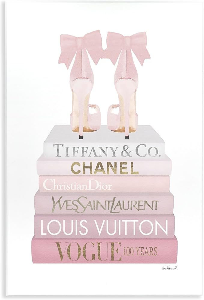 Chic Shoes Glam Bookstack, 13 x 19 Inch Mounted Print on Wall Plaque | Stupell Industries · By Amanda Greenwood · Ready to hang · Great for fashion decor · Made in USA
