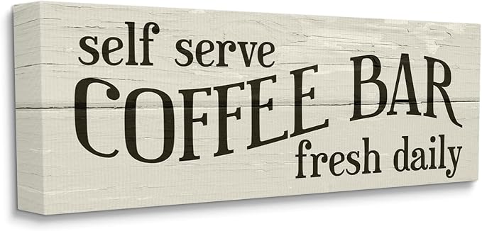 Rustic Coffee Bar Herringbone, 20 x 48 Inch Canvas Wall Art | Stupell Industries · By Lil' Rue · Ready to hang once unboxed · Kitchen friendly decor · Made in USA