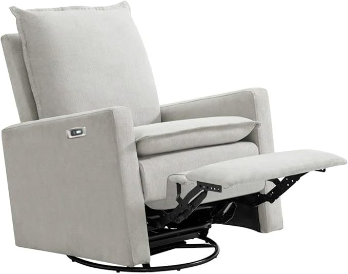Oxford Baby Uptown Power Upholstered Glider Recliner Rocking Chair 270° Swivel for Nursery and Living Room – Sand, Green Guard Gold Certified