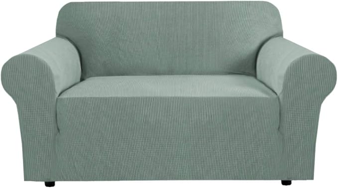 H.VERSAILTEX Stretch Couch Cover Sofa Covers for 2 Cushion Couch Loveseat Slipcover|Sofa Cover for Love seat 1 Piece with Elastic Bottom, Textured Checked Jacquard Fabric (Loveseat 58"-70" Wide, Sage)