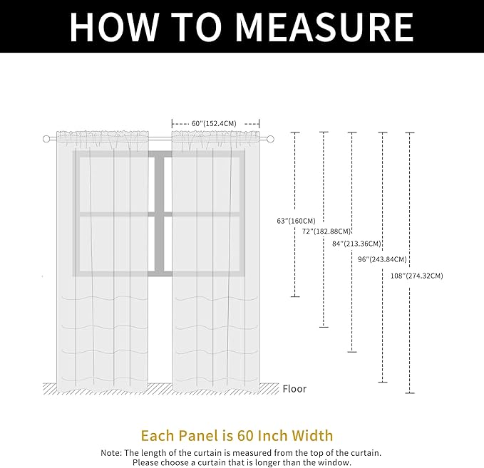 SpaceDresser Basic Rod Pocket Sheer Voile Window Curtain Panels White 1 Pair 2 Panels 60 Width 84 Inch Long for Kitchen Bedroom Children Living Room Yard(Ivory,60 W x 84 L)