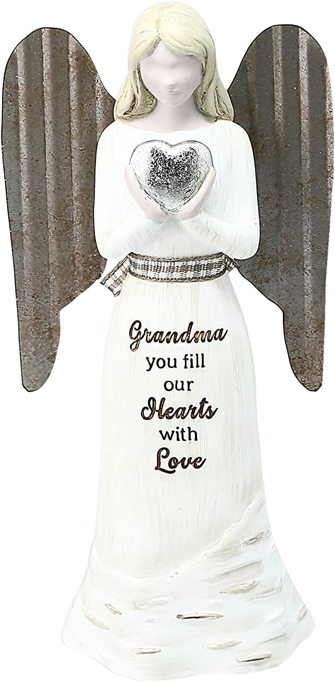 Pavilion Gift Company - 5" Angel Figurine - Grandma You Fill Our Hearts with Love - Simplistic Rustic Modern Farmhouse Statue