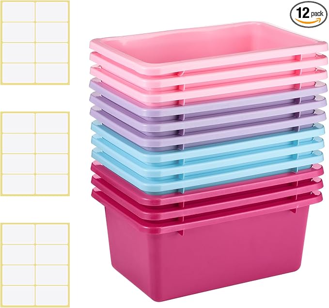 Zonon 12 Pcs Plastic Cubby Storage Bin Back to School Classroom Cubby Organization Storage Container with 1 Pack Self Adhesive Label for Office School Library(Retro Color,11.61 x 7.68 x 4.92)