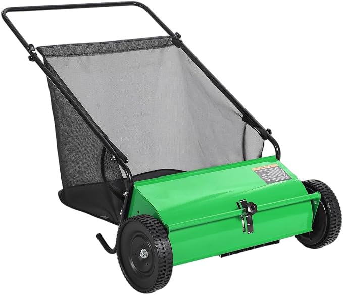 26 Inch Push Lawn Sweeper with 7 Cu ft Hopper Bag | Heavy Duty Walk Behind Leaf Collector and Yard Sweeper, Carbon Steel Push Lawn Sweeper for Garden Grass,