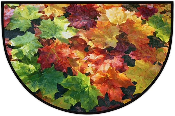 Autumn Half Round Door Mat Welcome Entrance Mat Bath Bathroom Rug C1 | Autumn Fall Maple Leaves Welcome Entrance Mat Anti-Slip Half Moon Bath Mat Semi Circle Rug Indoor Outdoor Kitchen Rug