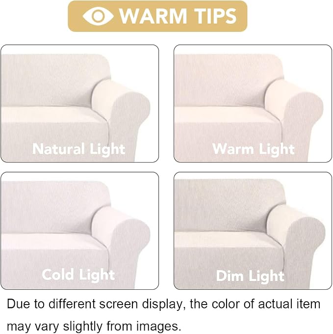H.VERSAILTEX Stretch Sofa Covers for 3 Cushion Couch Covers Sofa Slipcovers for Living Room Feature Thick Checked Jacquard Fabric with Elastic Bottom, Sofa Large - Ivory