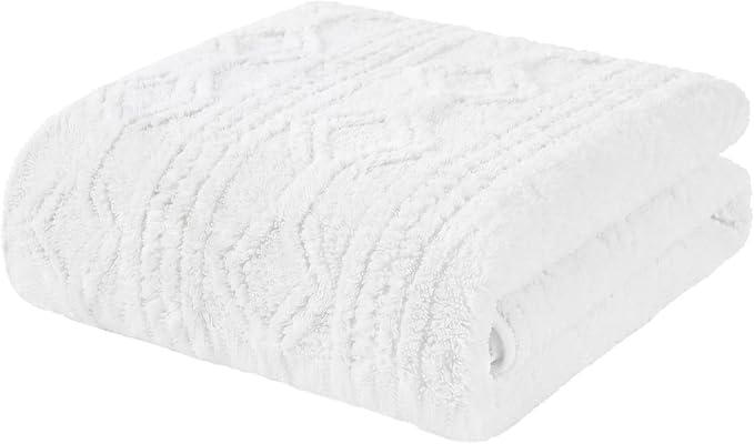 SUPERIOR Fleece Boho Jacquard Blanket, Decorative Blankets for Bedroom, Sofa, Fuzzy, Plush, Fluffy, Soft, Cute Room Decor, Beautiful Cover, Comfort Essentials, Arctic Collection, Throw XL, White