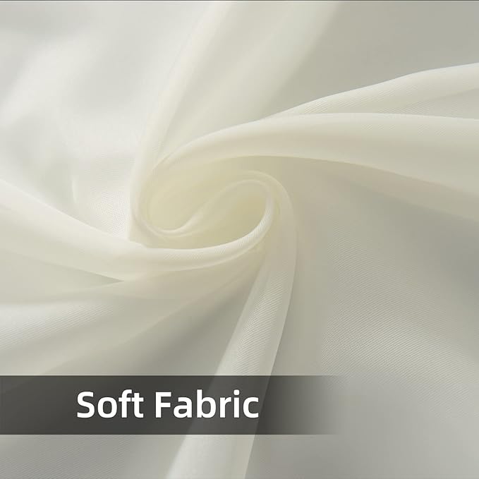 youleyar Solid Sheer Rod Pocket Curtain Voile Draperies 2 Panels White Beige - Image 7