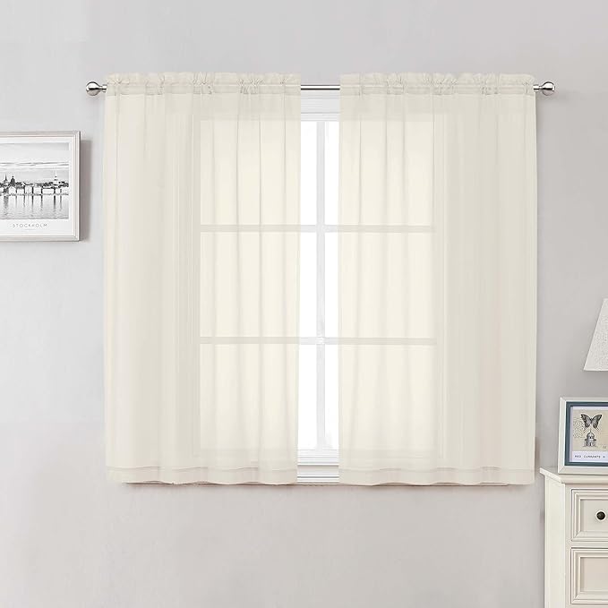 Lecloud Cream Sheer Curtains 50 Inch Length 2 Pcs, Rod Pocket Light Filtering by Lecloud