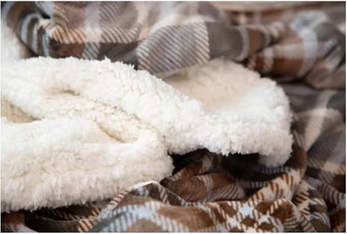 Carstens, Inc. Ultra Premium Super Soft Plush Sherpa Fleece Oversized Throw Blanket 54" x 68", Gray Chestnut Plaid