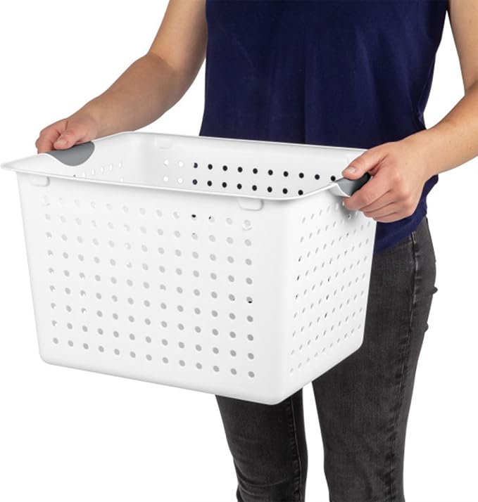 Sterilite Deep Ultra™ Basket, Open Plastic Storage Bin, White, 6 Pack | Large Open Containers and Bins for Pantry Shelves, Kitchen Cabinets, Laundry, Closets, Dorm Rooms, Classrooms & Bathrooms