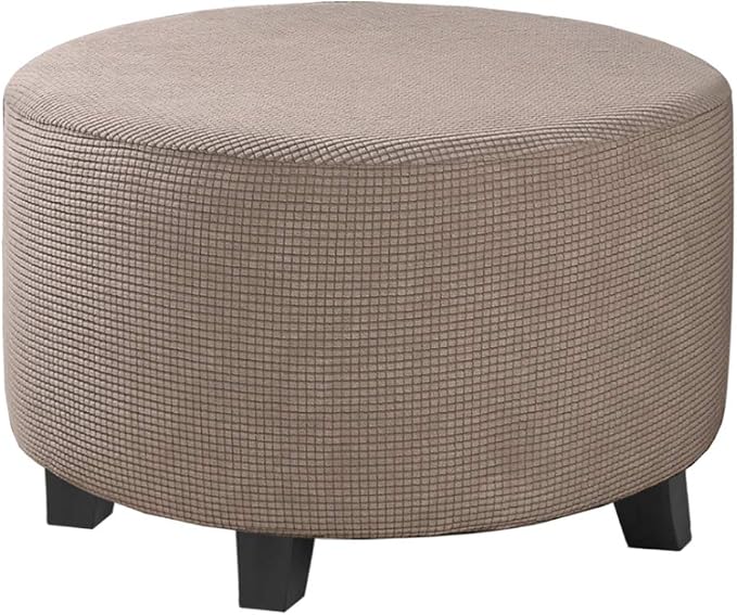 H.VERSAILTEX Ottoman Cover Stretch Ottoman Slipcover Round Ottoman Storage Cover Folding Stool Covers Furniture Protector Cover for Footrest Ottoman Fit Dia 20" - 23", Taupe