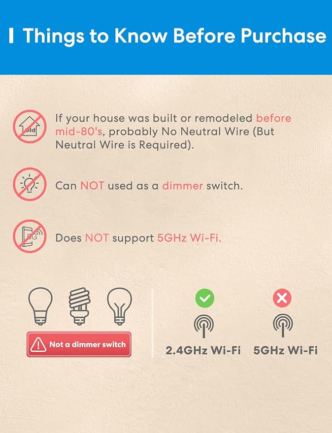 meross 4 Pack 3 Way Smart Switch Smart Light Switch Supports Apple HomeKit, Siri, Alexa, Google Assistant & SmartThings, Wall Switch Neutral Wire Required, Remote Control Timer