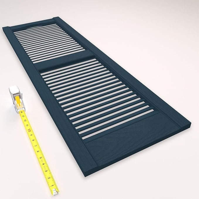 12"W x 80"H Lifetime Vinyl, Standard Cathedral Top Center Mullion, Open Louver Shutters, w/Installation Shutter-Lok's & Matching Screws (Per Pair), Classic Blue