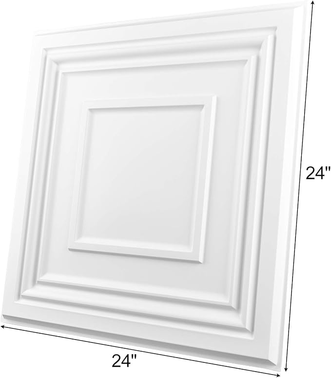 Art3d Drop Ceiling Tiles 24x24in. (12-Pack, 48 Sq.ft), Wainscoting Panels Glue Up 2ft x 2ft, Matt White