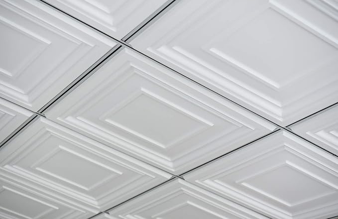 Art3d 48 Pack PVC Ceiling Tiles 24x24 Inches Waterproof Drop Ceiling Tiles/Wall Panels for Interior Wall Decor, Covers 192 Sq.,ft, Pure White