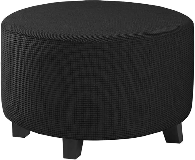 H.VERSAILTEX Ottoman Cover Stretch Ottoman Slipcover Round Ottoman Storage Cover Folding Stool Covers Furniture Protector Cover for Footrest Ottoman Fit Dia 30" - 41", Black
