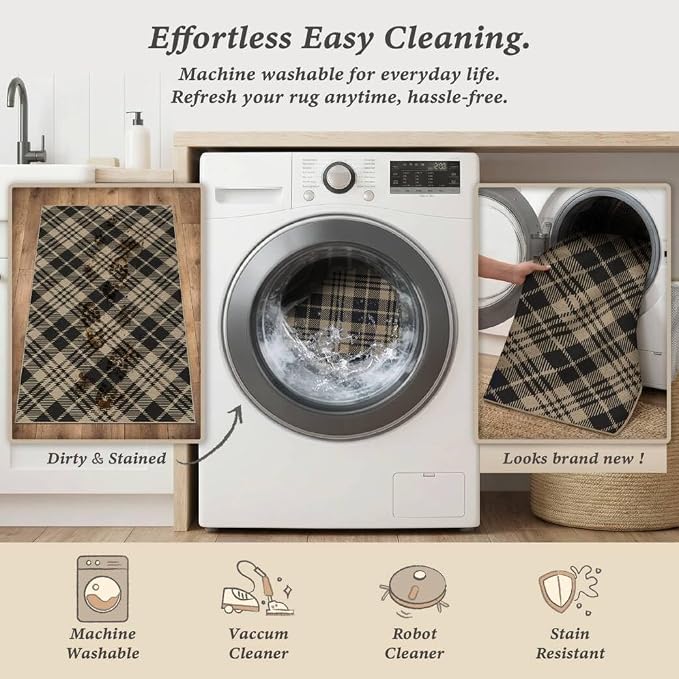 JTJ Vintage Easy Jute Rugs for Bedroom 5x7 - Diamond Patterned Woven Rug for Indoor Area, Living Room, Washable Low Pile Black and White Classic Decor