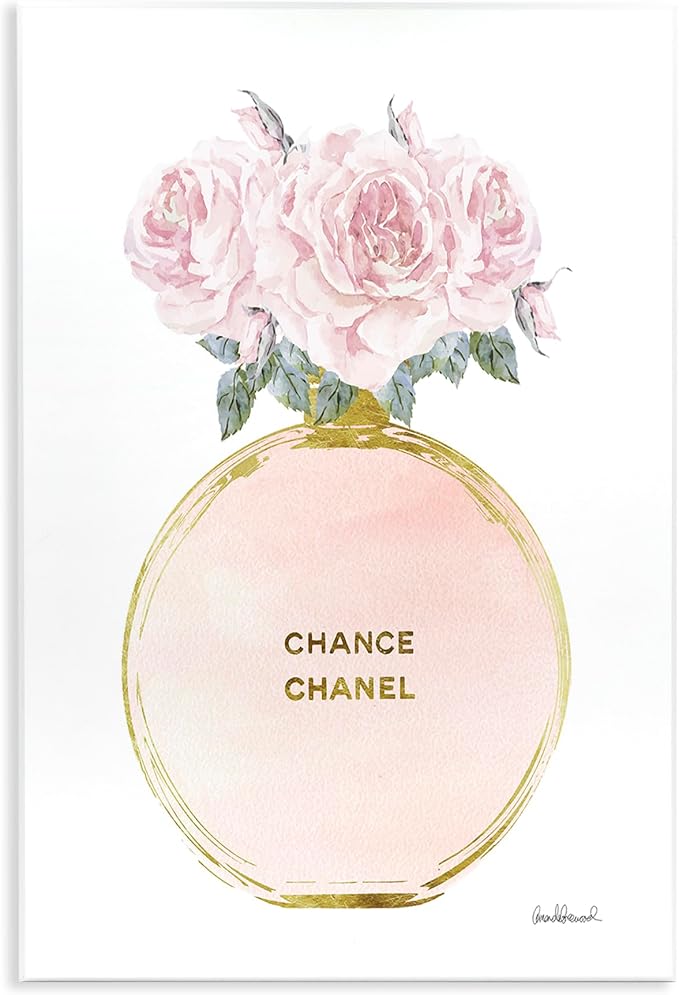 Stupell Industries 'Pink and Gold Round Perfume Bottle with Roses', Wall Plaque Art, 10 x 15 Inches, Easy to Hang and Sturdy, Made in USA, by Amanda Greenwood | Stupell Industries | 10 x 15 Inches, Easy to Hang and Sturdy, Made in USA, by Amanda Greenwood