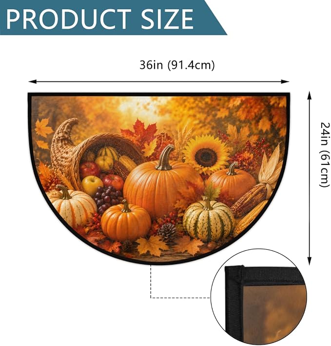 cfpolar Autumn Half Round Door Mat Outdoor Doormat Bedroom Entrance Rug A23 | Autumn Fall Pumpkin Semi Moon Door Mat Non-Slip Absorbent Kitchen Rug Indoor Welcome Bath Mat 36" X 24"