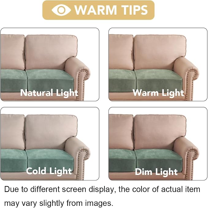 H.VERSAILTEX Velvet Stretch Couch Cushion Cover Plush Cushion Slipcover for Chair Loveseat Sofa Cushion Furniture Protector Seat Cushion Sofa Cover (3 Piece Sofa Cushion Covers, Sea Grass)