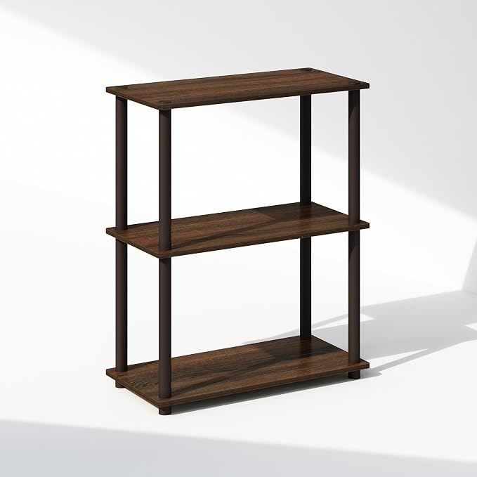 Furinno Turn-N-Tube Book Shelf, 3-Tier Bookshelf, Bookcase with Multipurpose Compact Display Rack, 11.6 x 23.6 x 29.6, for Living Room, Bedroom, Home Office, Walnut/Brown