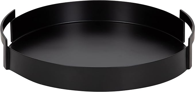 Kate and Laurel Myo Modern Round Metal Tray; 15 x 15; Black; Decorative Circular Tray for Storage and Display