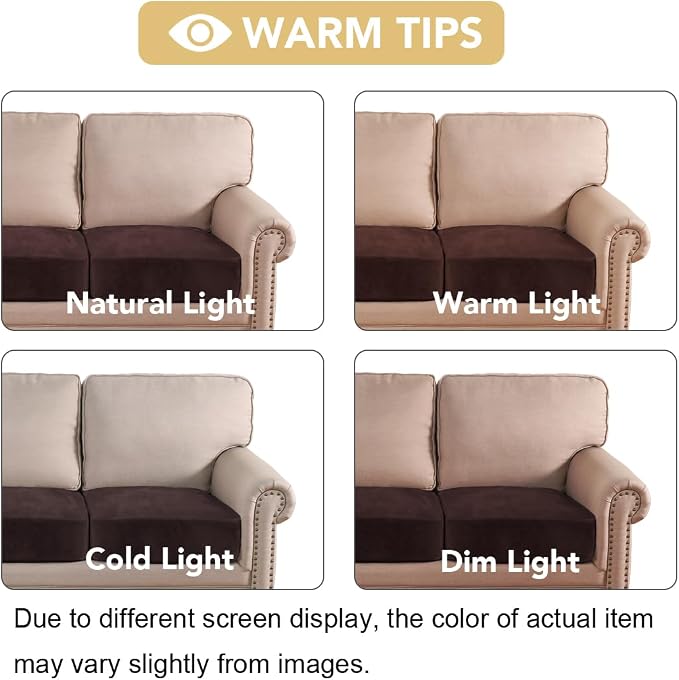 H.VERSAILTEX Velvet Stretch Couch Cushion Cover Plush Cushion Slipcover for Chair Loveseat Sofa Cushion Furniture Protector Seat Cushion Sofa Cover (3 Piece XL Sofa Cushion Covers, Brown)