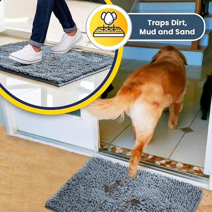 Muddy Mat® | Super Water Absorbent Door Mat Indoor, Microfiber Quick Dry Chenille Entryway Rug, Slip Resistant Front Door Mat, Indoor Mats for Entryway, Machine Washable Pet Rug, Baby Blue 30" x 60"