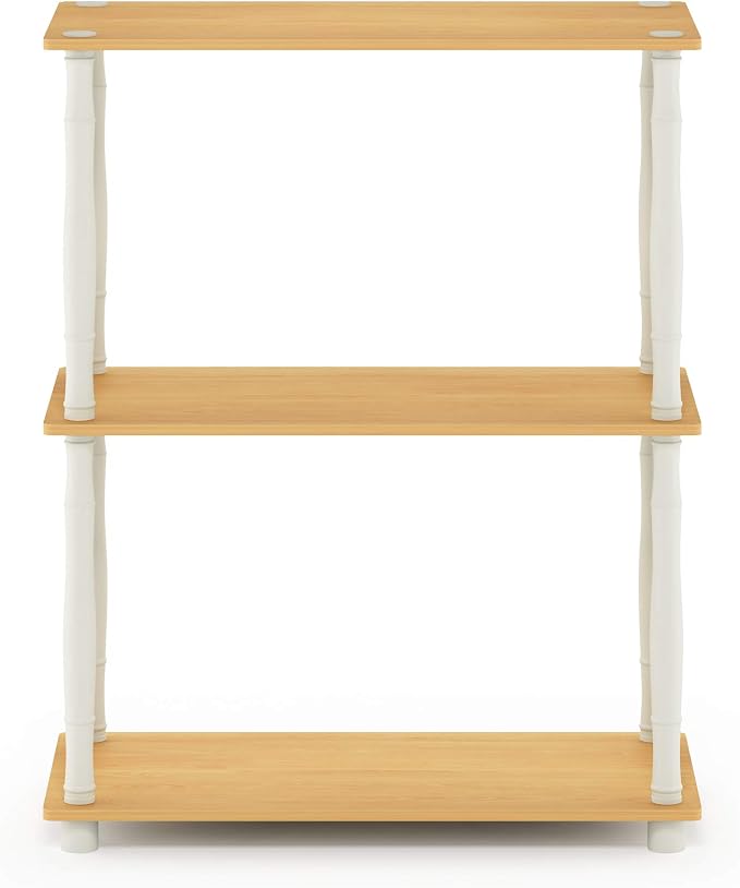 Furinno Turn-N-Tube 3-Tier Compact Multipurpose Shelf Display Rack with Classic Tube, Beech/White | Open Frame Corner Shelf, for Organization and Storage, Living Room, Garage, Home Office